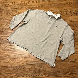 Polo 4XB polo shirt long sleeve with elbow patches gray with white colllar